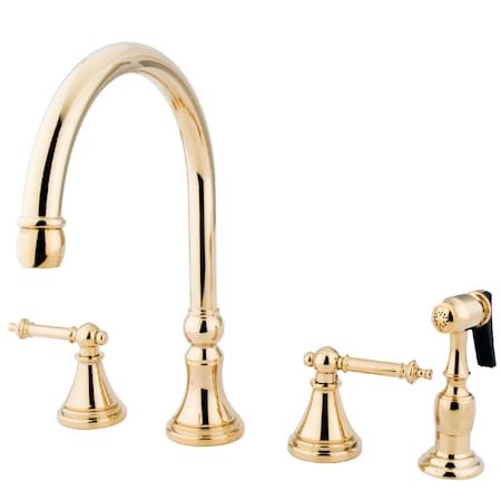 Kingston Brass Widespread Kitchen Faucet, Polished Brass KS2792TLBS